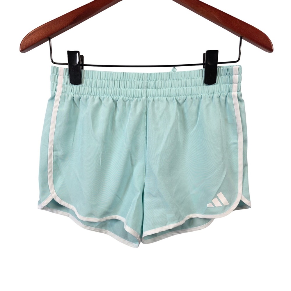 Adidas Girls Mint Green Athletic Running Shorts XL 16 Regular Fit White Trim